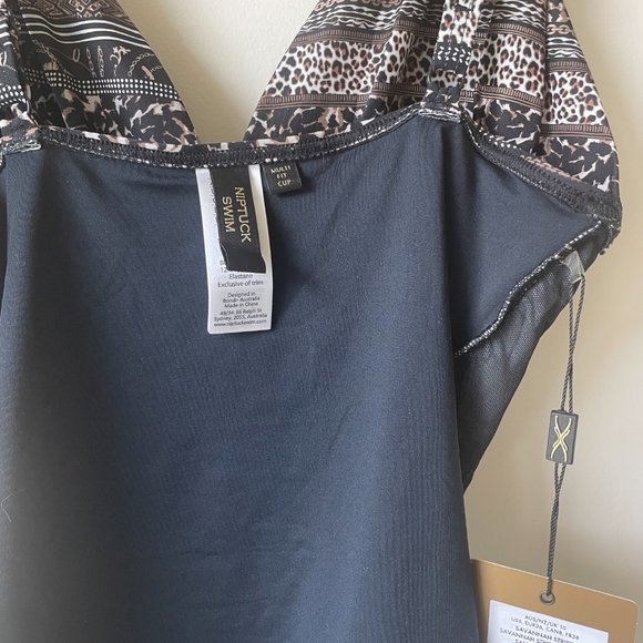 New NIP TUCK Swim One Piece Swimsuit Savannah Stripe Shirley 1P US 6 Black Brown - Picture 9 of 11